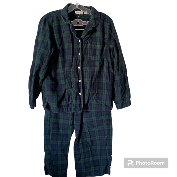 L.L. Bean Other - LL Bean Women's Tartan Plaid Pajamas Size MP Navy Blue & Green 100% Cotton